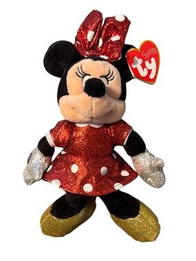 Ty Beanie Babies Disney Minnie Mouse Plush Sparkle Red Dress 2021 MPN 90195